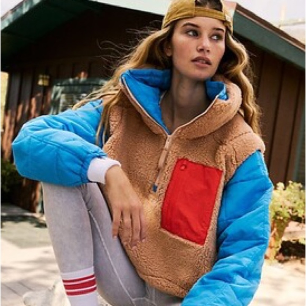 Free People - Small Movement Women Scenic Route 1/2 Zip Colorblock Pullover Blue